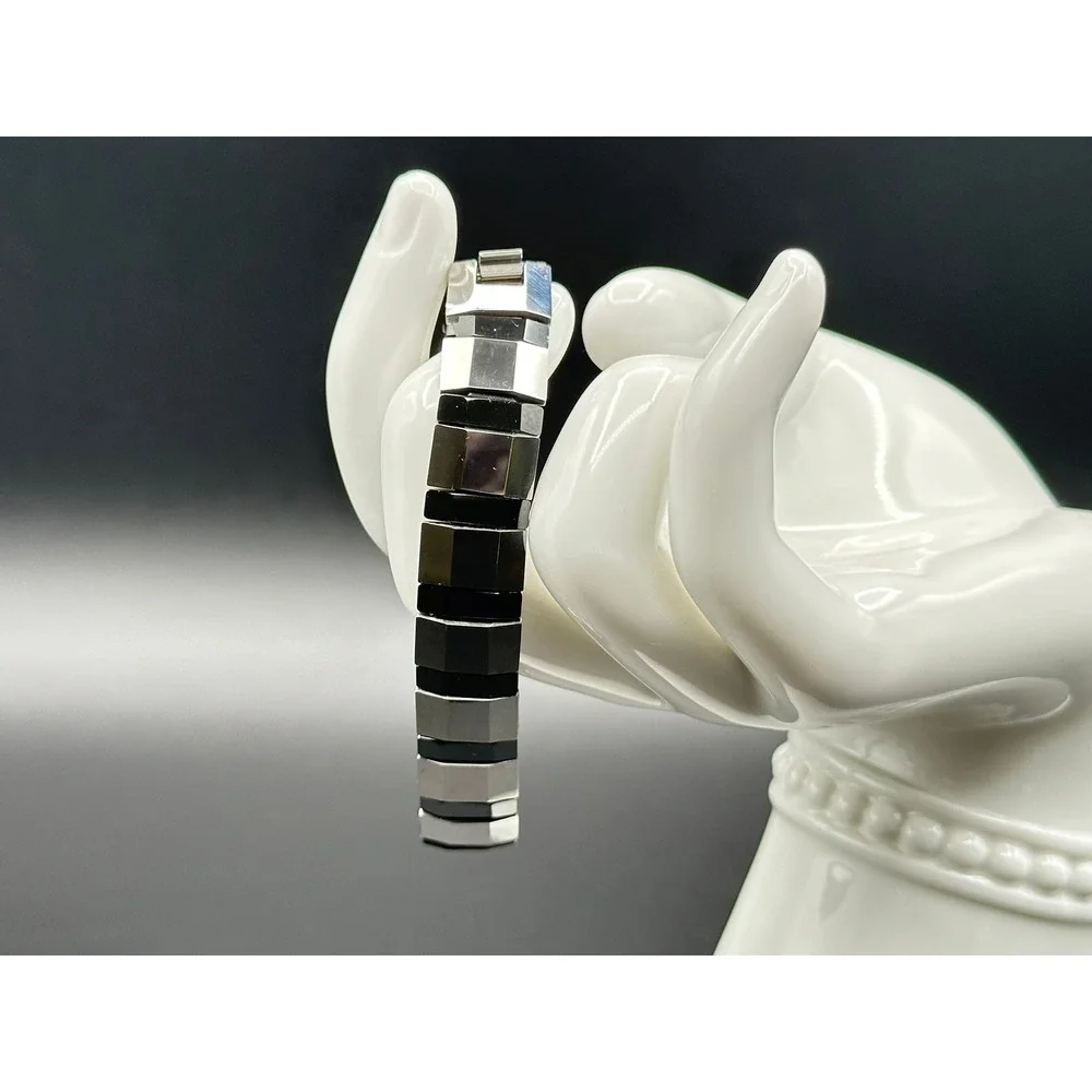Mens Tungsten Line Bracelet 7 Inch Silver Gunmetal Geometric Link Modernist